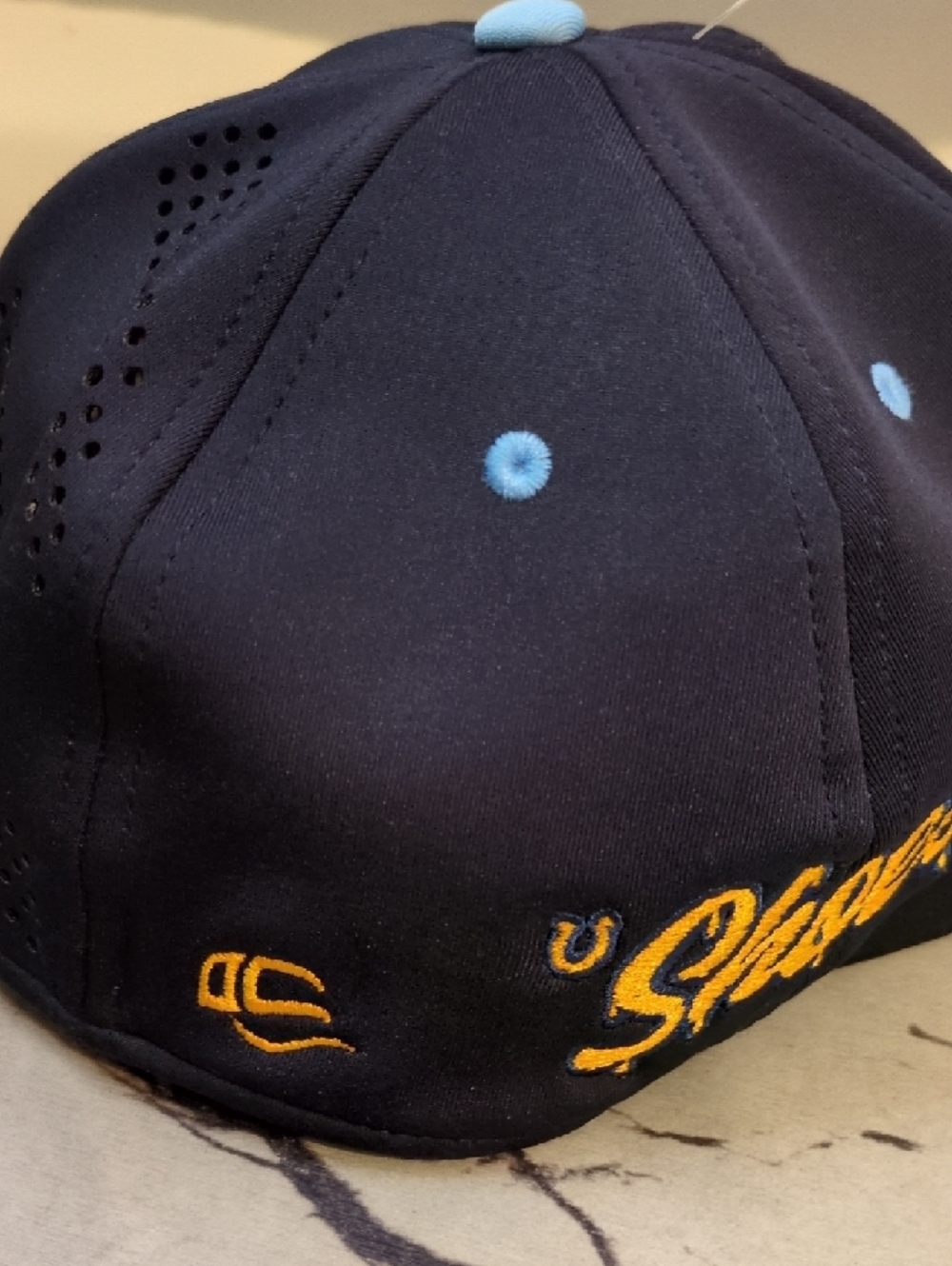 Men's Two-Tone Navy and Light Blue Snapback Hat - Picture 3 of 6